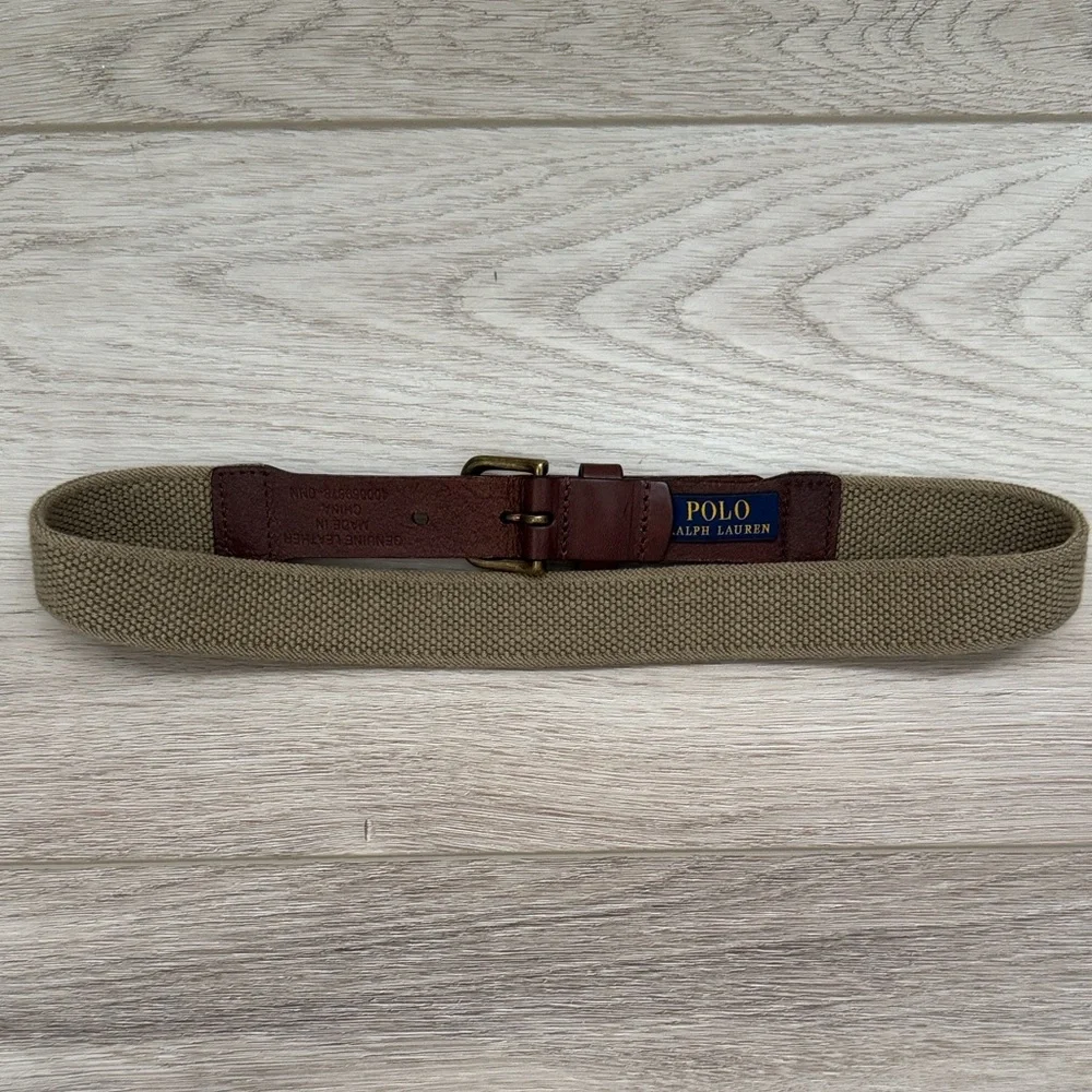 Polo Ralph Lauren Brown Leather and Tan Woven Belt.